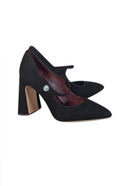 Current Boutique-Kate Spade - Black Suede Pointed Toe Pumps w/ Gemstone Closure Sz 8