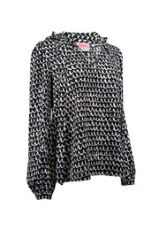 Current Boutique-Kate Spade - Black & White Squiggly Line Print Tie Neck Blouse Sz S