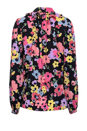 Current Boutique-Kate Spade - Black w/ Multicolor Floral Print Tie Neck Blouse Sz M