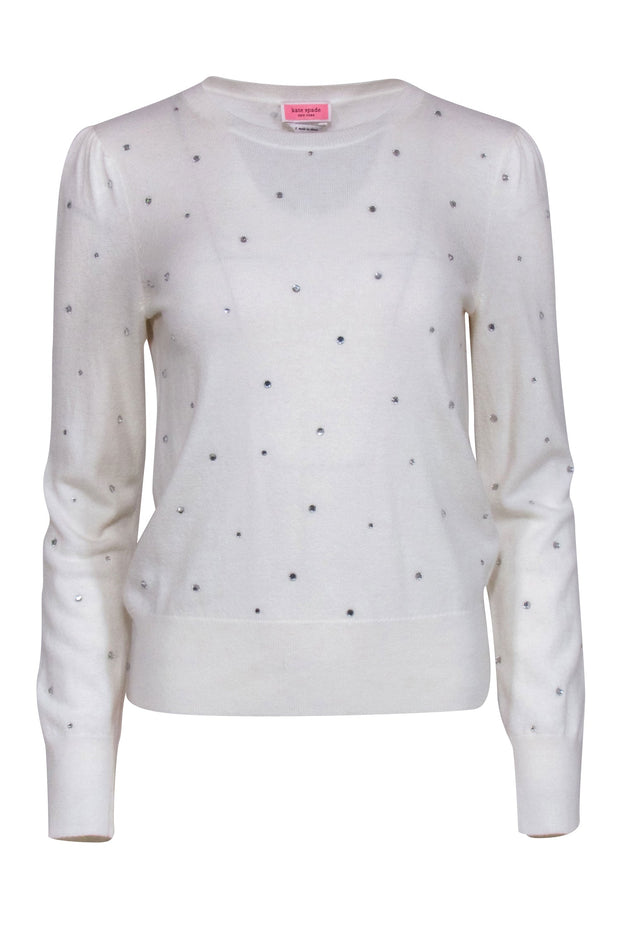 Current Boutique-Kate Spade - Cream Crewneck Sweater w/ Scattered Rhinestones Sz S