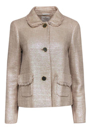 Current Boutique-Kate Spade - Cream Iridescent Tweed Blazer w/ Fray Detail Sz 6