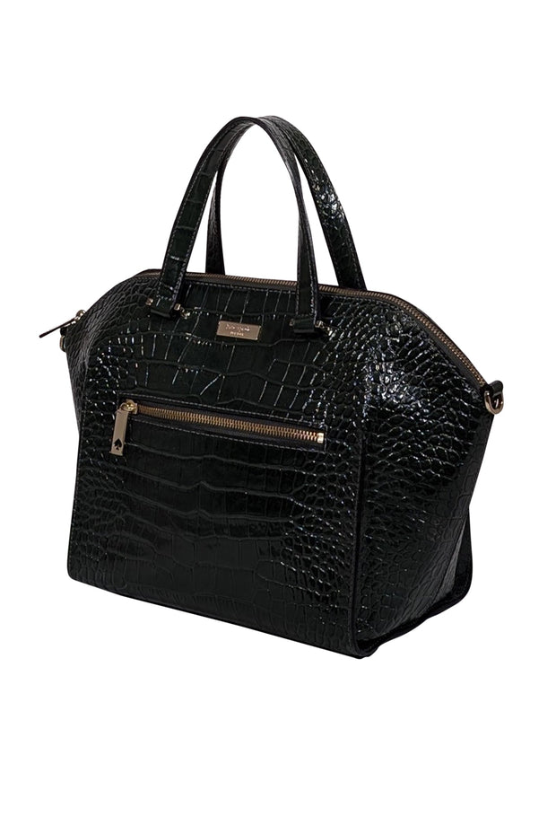 Current Boutique-Kate Spade - Dark Green Croc Embossed Patent Leather Handbag