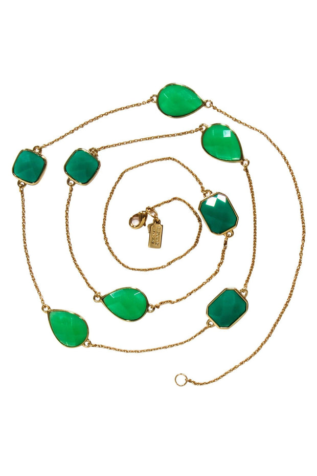 Current Boutique-Kate Spade - Gold & Green Gem Long Necklace