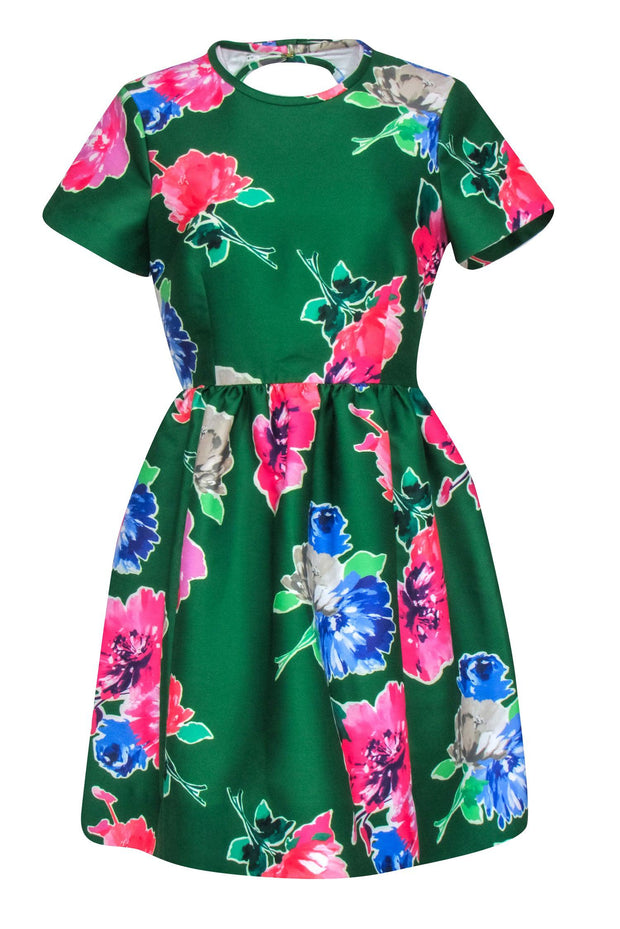 Current Boutique-Kate Spade - Green & Pink Floral Print Short Sleeve Dress Sz 8