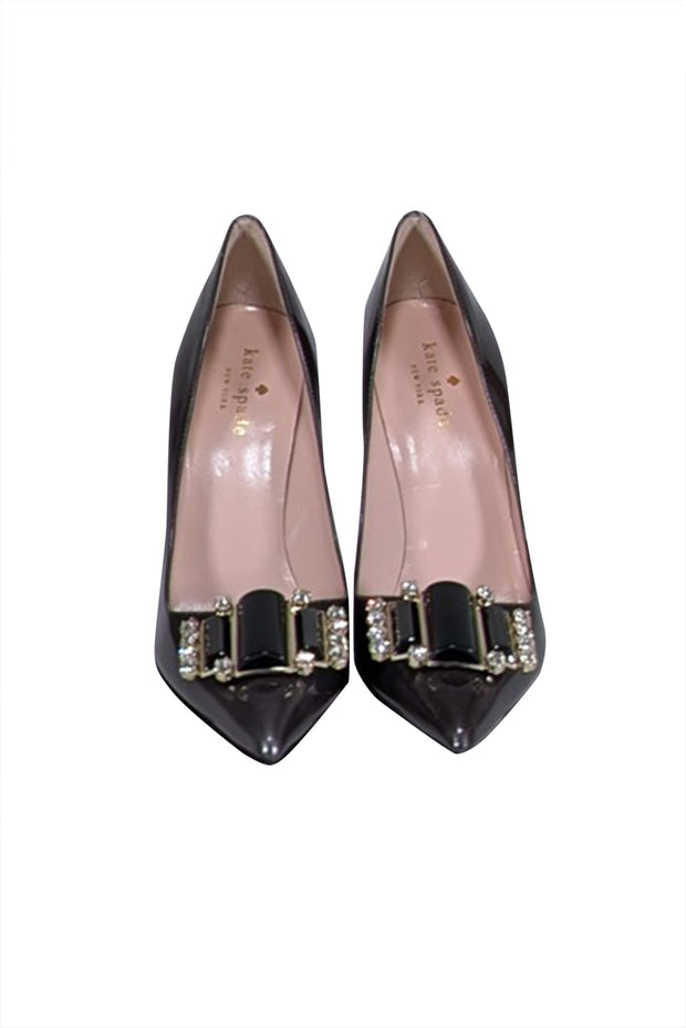 Current Boutique-Kate Spade - Gunmetal Grey Patent Leather Embellished Pumps Sz 7