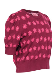 Current Boutique-Kate Spade - Maroon & Pink "Marker Floral" Short Sleeve Sweater Sz XL