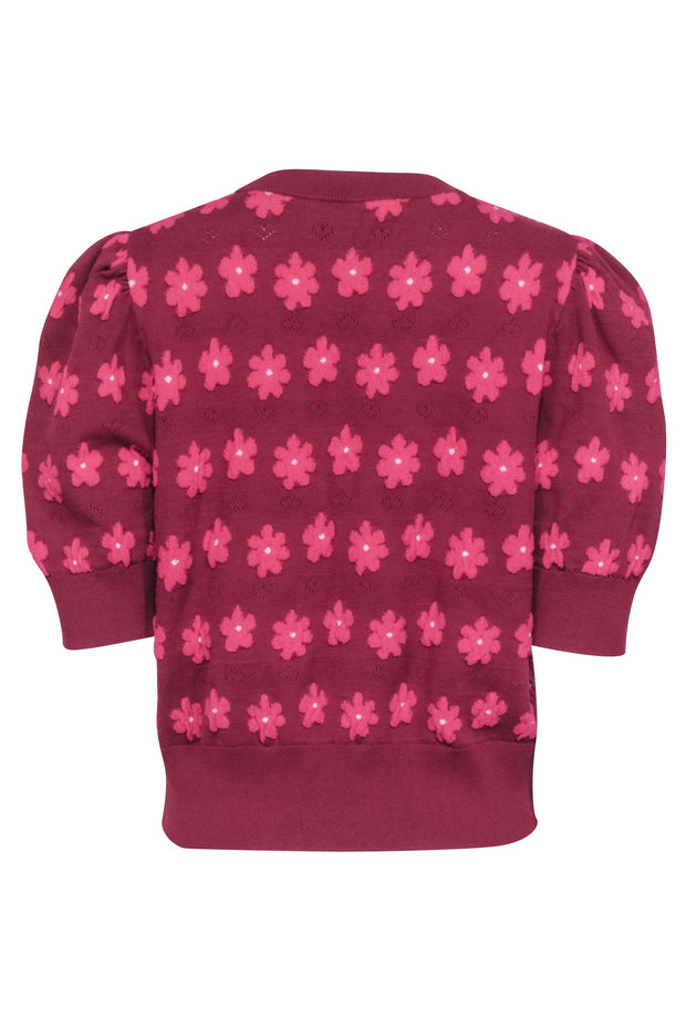 Current Boutique-Kate Spade - Maroon & Pink "Marker Floral" Short Sleeve Sweater Sz XL