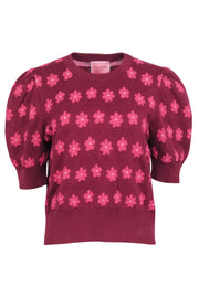 Current Boutique-Kate Spade - Maroon & Pink "Marker Floral" Short Sleeve Sweater Sz XL