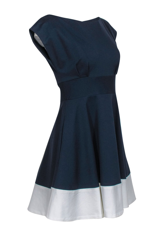 Current Boutique-Kate Spade - Navy Colorblocked Fit & Flare Ponte "Fiorella" Dress w/ White Stripe Hem Sz S