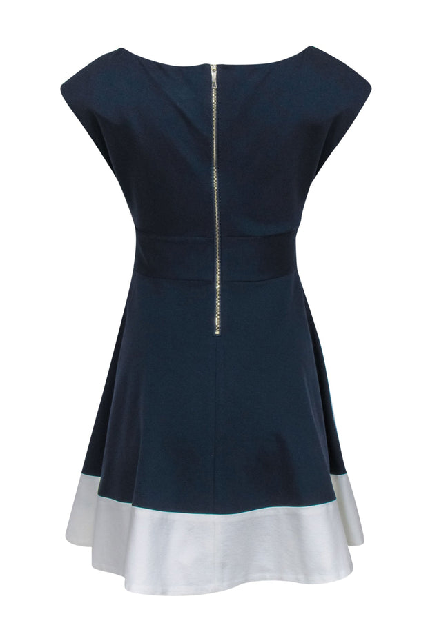 Current Boutique-Kate Spade - Navy Colorblocked Fit & Flare Ponte "Fiorella" Dress w/ White Stripe Hem Sz S