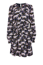 Current Boutique-Kate Spade - Navy, Purple, & Yellow Dotted Panther Print Belted Dress Sz M