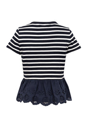 Current Boutique-Kate Spade - Navy & White Striped Shirt w/ Ruffled Eyelet Hem Sz XS