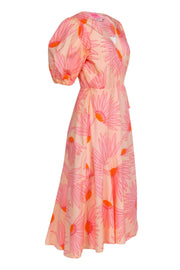 Current Boutique-Kate Spade - Pink & Orange Floral Print Cropped Sleeve Wrap Dress Sz 12