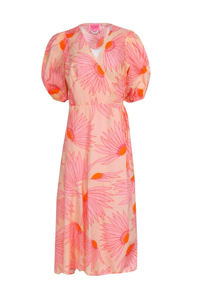 Current Boutique-Kate Spade - Pink & Orange Floral Print Cropped Sleeve Wrap Dress Sz 12