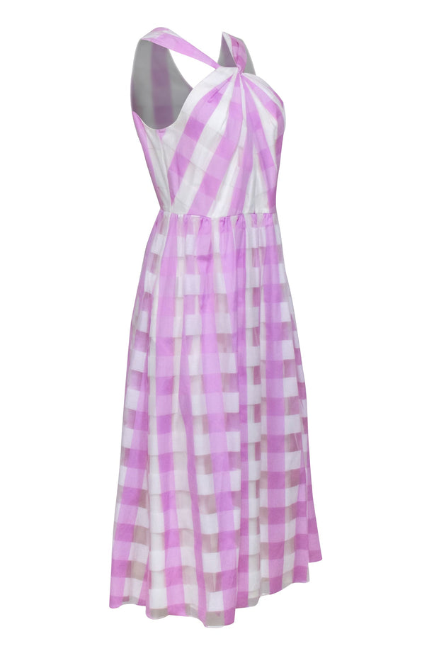 Current Boutique-Kate Spade - White & Lilac Twist Front Gingham Midi Dress Sz 8