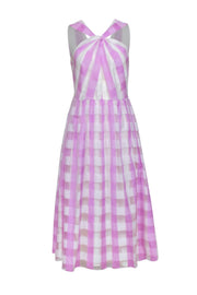 Current Boutique-Kate Spade - White & Lilac Twist Front Gingham Midi Dress Sz 8