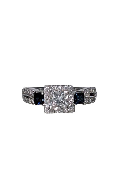 Current Boutique-Kay Jewelers - 14K White Gold Princess & Square-Cut Blue Sapphire Ring Sz 7