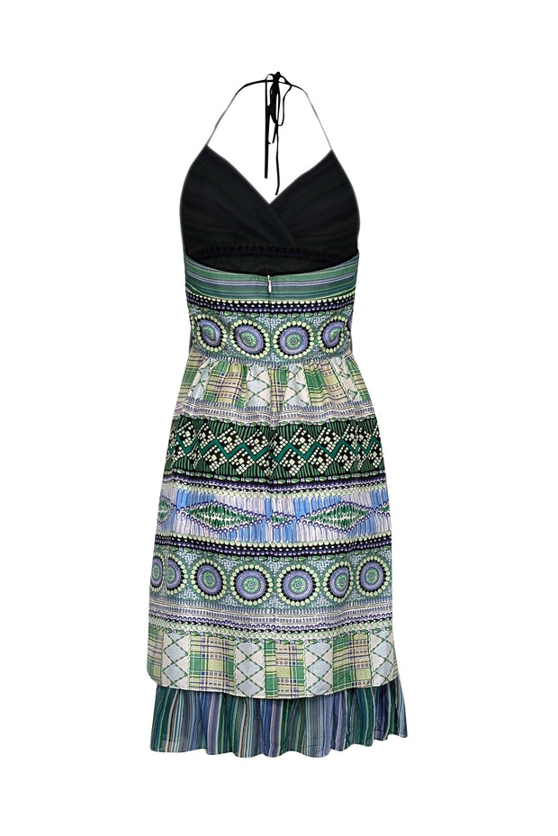 Current Boutique-Kay Unger - Green & Blue Mixed Print Halter Dress Sz 6