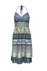 Current Boutique-Kay Unger - Green & Blue Mixed Print Halter Dress Sz 6