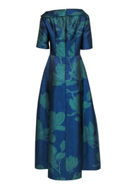 Current Boutique-Kay Unger - Navy & Green Magnolia Print Gown Sz 8