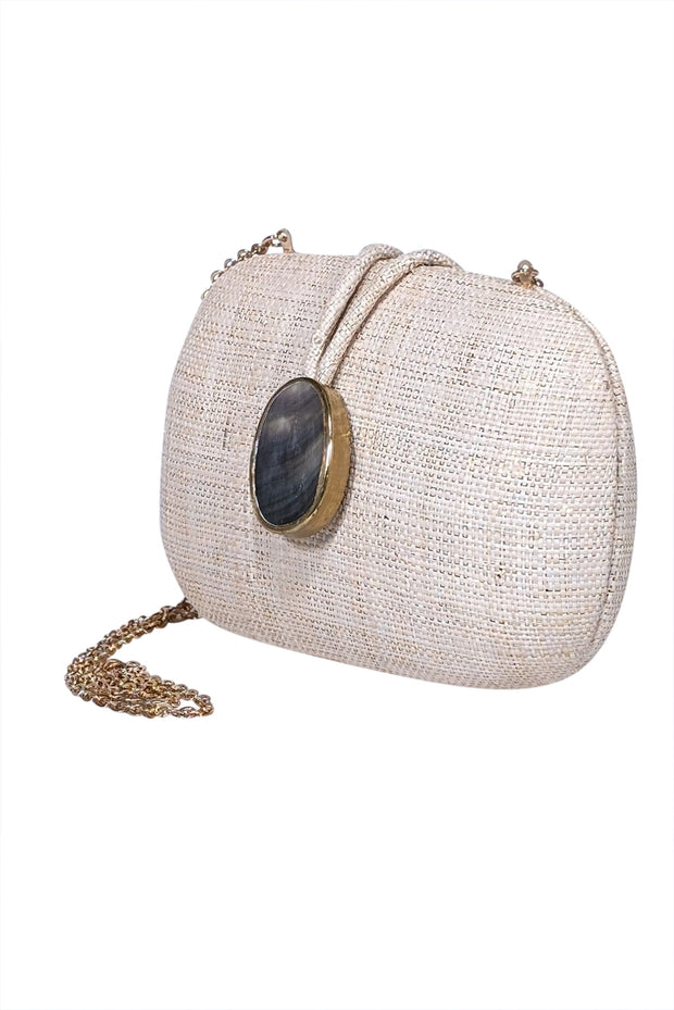 Current Boutique-Kayu - Beige Raffia Mini Bag w/ Large Stone Closure