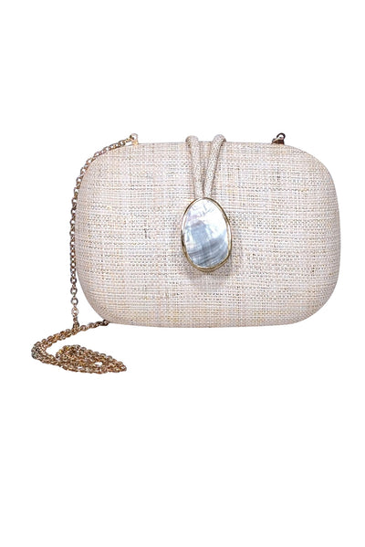 Current Boutique-Kayu - Beige Raffia Mini Bag w/ Large Stone Closure