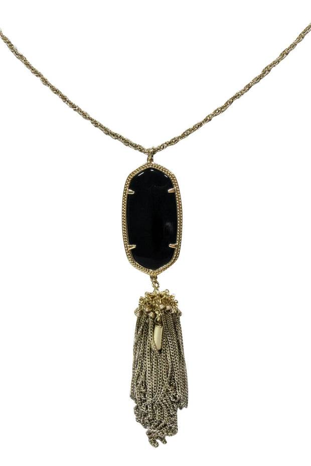 Current Boutique-Kendra Scott - Gold Chain w/ Large Black Pendant & Tassels