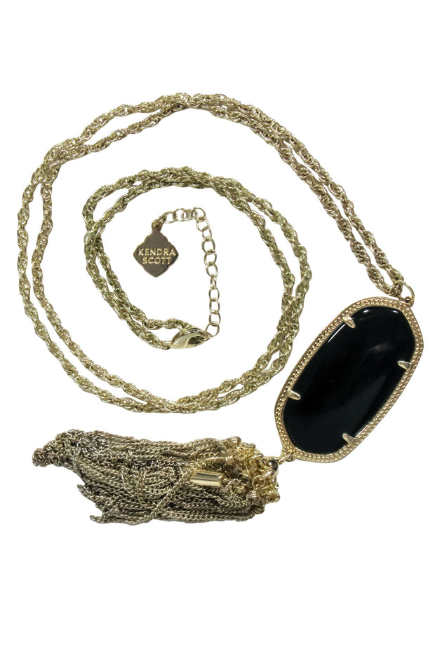 Current Boutique-Kendra Scott - Gold Chain w/ Large Black Pendant & Tassels