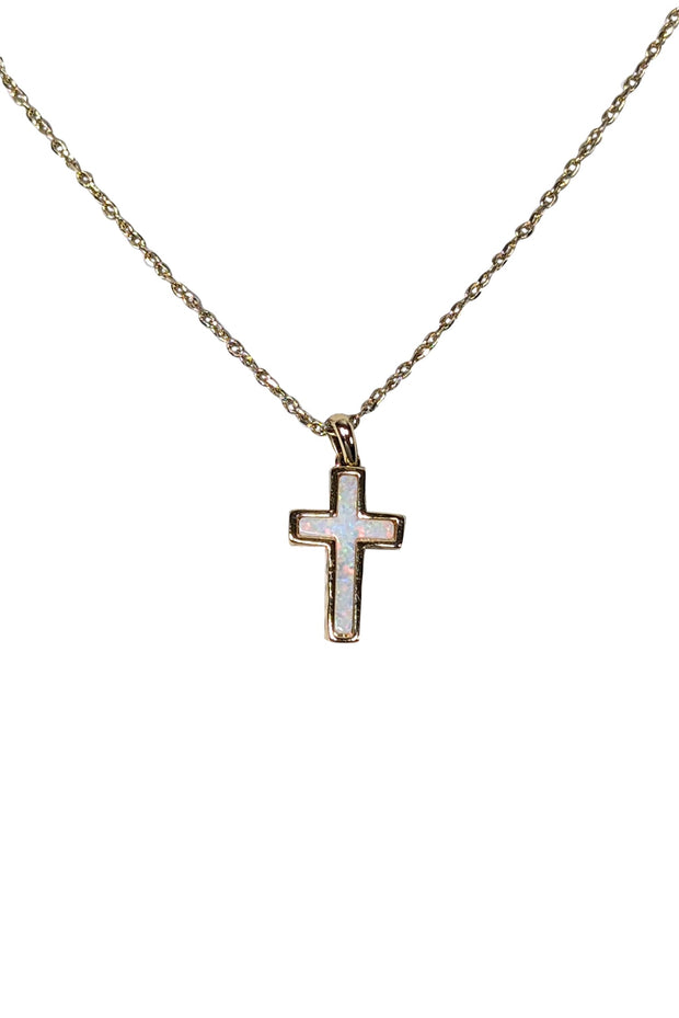 Current Boutique-Kendra Scott - Gold Colored Chain Necklace w/ Opal Cross Pendant