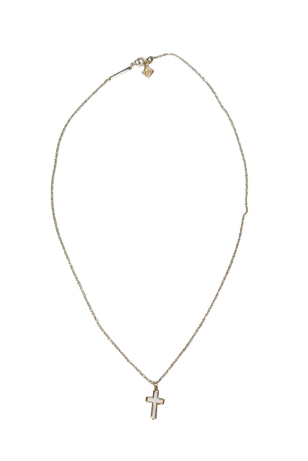 Current Boutique-Kendra Scott - Gold Colored Chain Necklace w/ Opal Cross Pendant