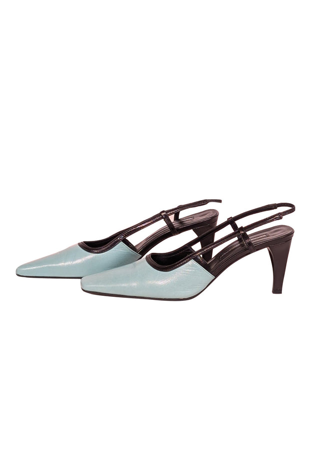 Current Boutique-Kennel & Schmenger - Mint & Black Leather Sling Back Pumps Sz 4