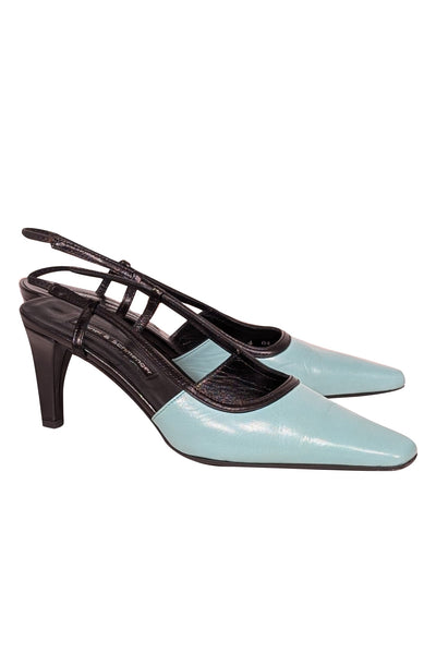 Current Boutique-Kennel & Schmenger - Mint & Black Leather Sling Back Pumps Sz 4