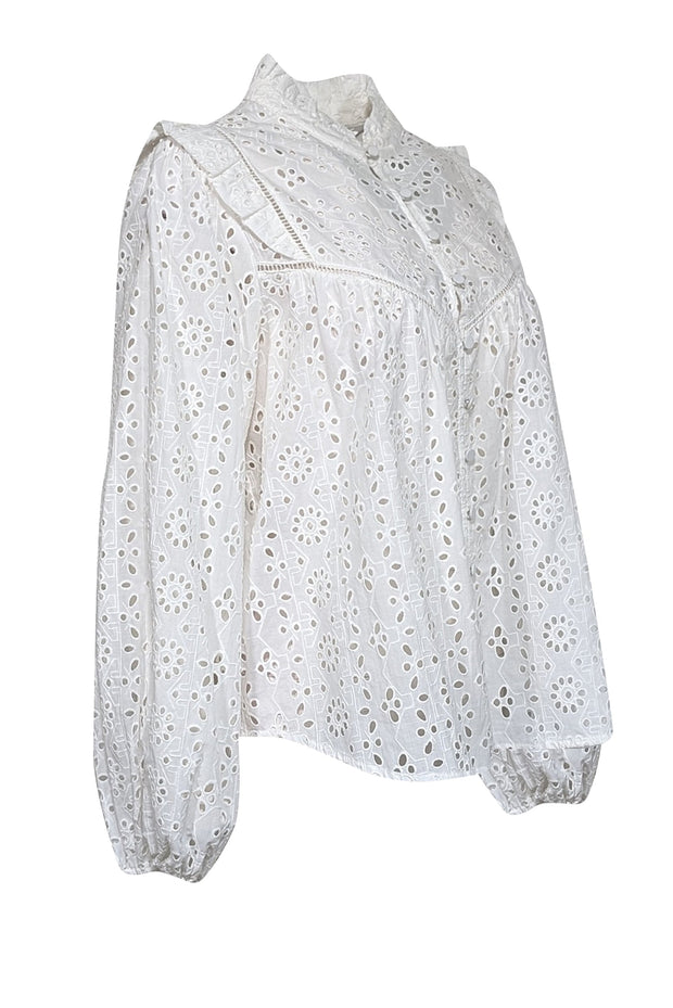 Current Boutique-Kivari - White Eyelet Lace Long Sleeve Blouse Sz 6