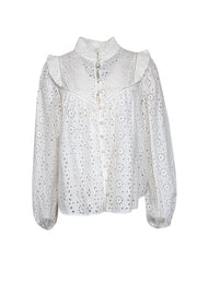 Current Boutique-Kivari - White Eyelet Lace Long Sleeve Blouse Sz 6