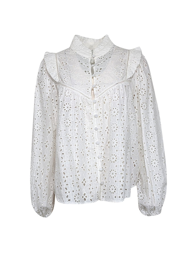 Current Boutique-Kivari - White Eyelet Lace Long Sleeve Blouse Sz 6