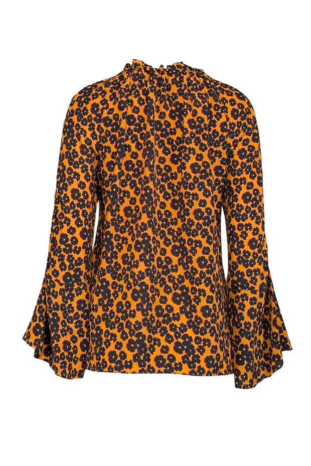 Current Boutique-Kobi Halperin - Orange w/ Black Floral Print Silk Blouse Sz S