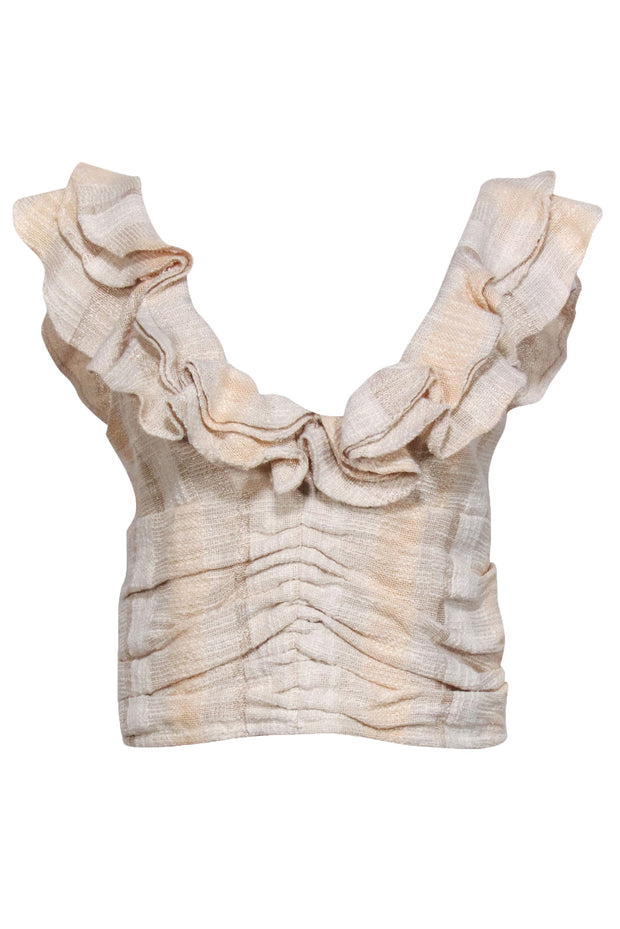 Current Boutique-Koch - Cream Tweed Textured Ruffled "Mariah" Top Sz M