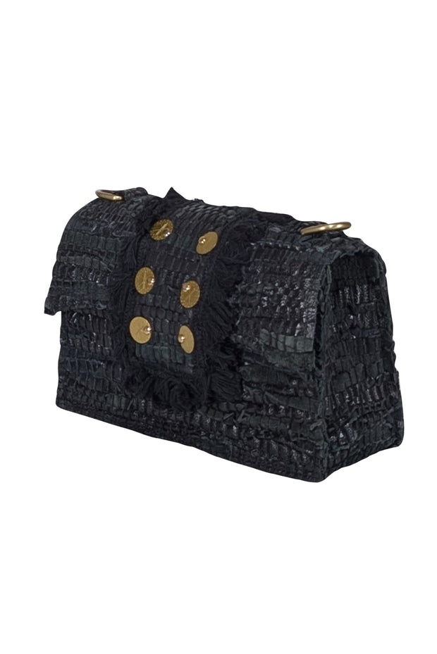 Current Boutique-Koorreloo - Black Leather & Suede Woven "The New Yorker Soho" Flap Bag