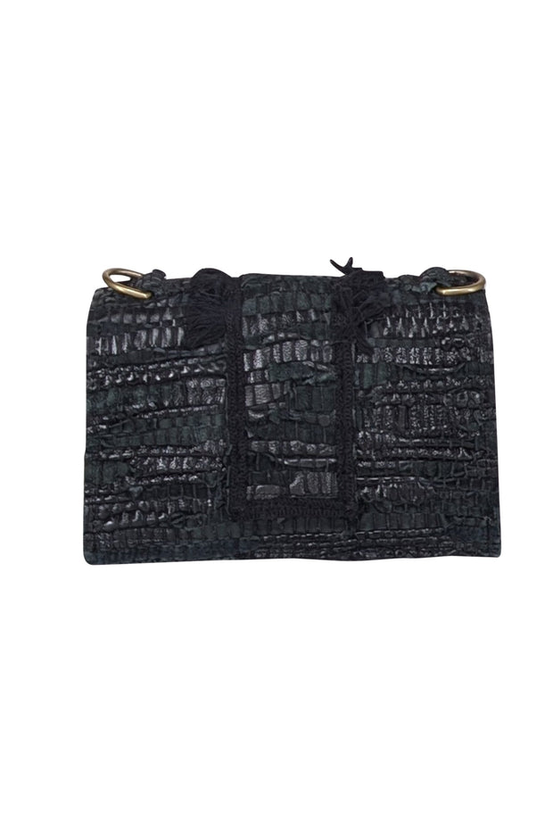 Current Boutique-Koorreloo - Black Leather & Suede Woven "The New Yorker Soho" Flap Bag