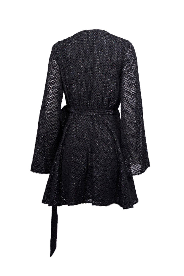 Current Boutique-L'Academie - Black Metallic Textured Wrap Dress Sz S