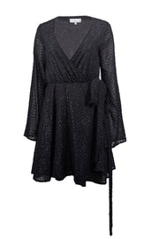 Current Boutique-L'Academie - Black Metallic Textured Wrap Dress Sz S