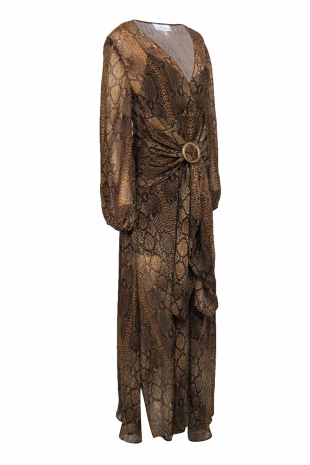 Current Boutique-L'Academie - Brown Snakeskin Print Long Sleeve Maxi Dress Sz M