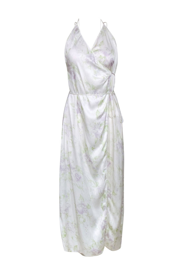 Current Boutique-L'Academie - Ivory & Green Floral Sleeveless Wrap Dress Sz S