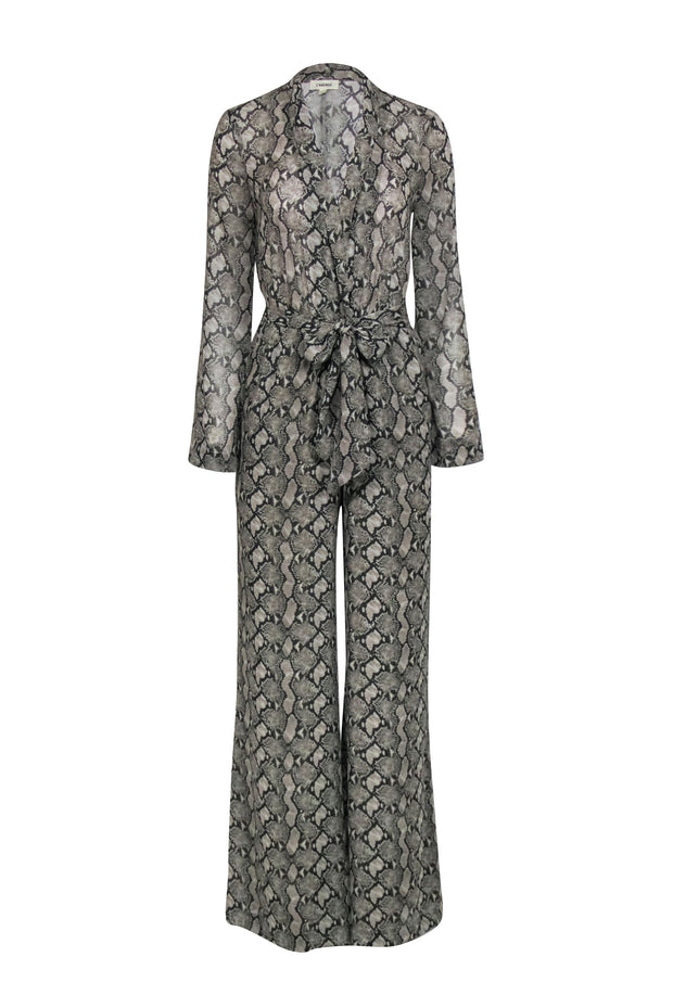 Current Boutique-L'Agence - Beige & Black Snake Print Long Sleeve Jumpsuit Sz 2