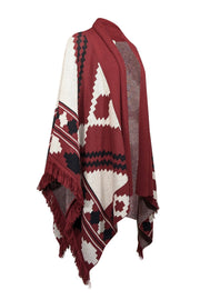 Current Boutique-L'Agence - Dark Red, Black, & White Wool Blend Cape Shawl Sz XS/S