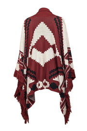 Current Boutique-L'Agence - Dark Red, Black, & White Wool Blend Cape Shawl Sz XS/S