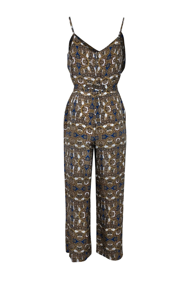 Current Boutique-L'Agence - Gold, Blue, & White Paisley Print Silk Jumpsuit Sz 6