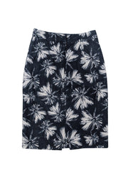 Current Boutique-L'Agence - Midnight Navy & Cream Palm Tree Print Pencil Skirt Sz 2