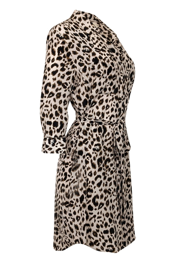 Current Boutique-L'Agence - Off-White, Tan, & Black Leopard Print Silk Shirtdress Sz M