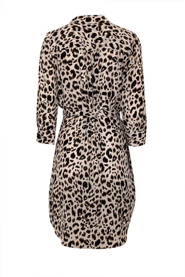 Current Boutique-L'Agence - Off-White, Tan, & Black Leopard Print Silk Shirtdress Sz M